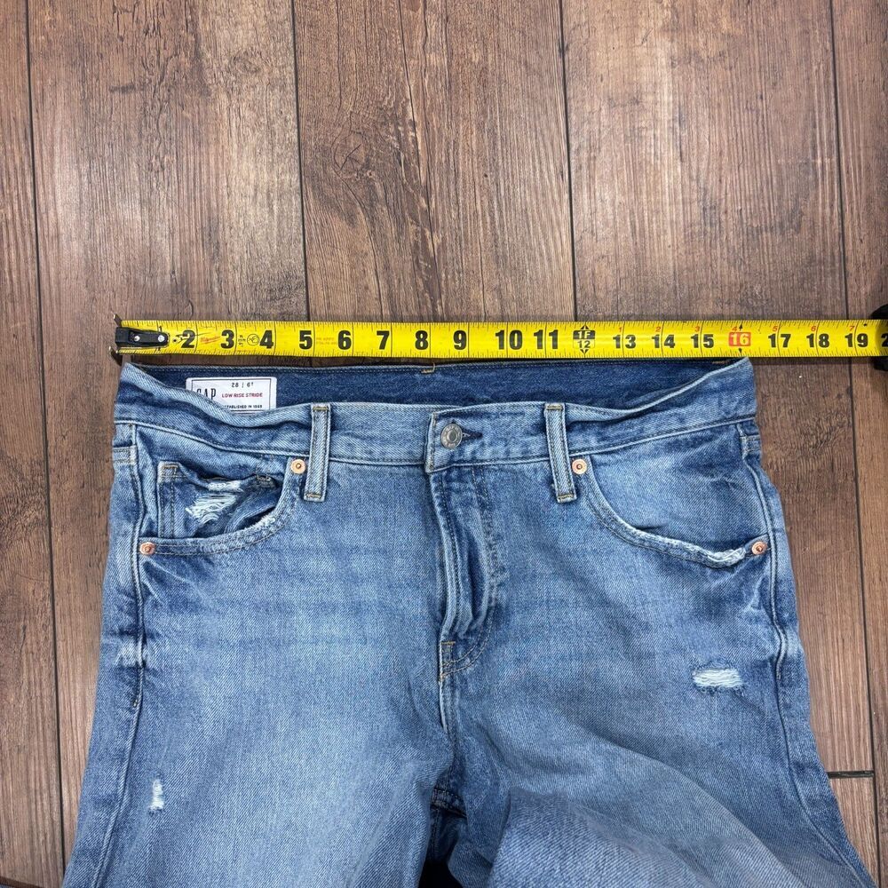 The Gap Low Rise Wide Leg Distressed Stride Jeans Women's Size 28/6 Tall Raw Hem - Picture 6 of 10
